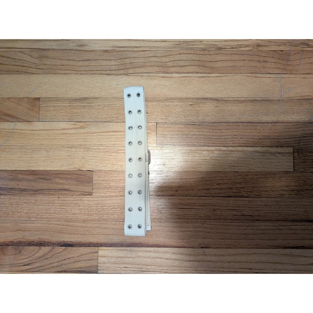 Cream Canvas Belt with Silver Buckle And Double Notch Rivets - Picture 3 of 5
